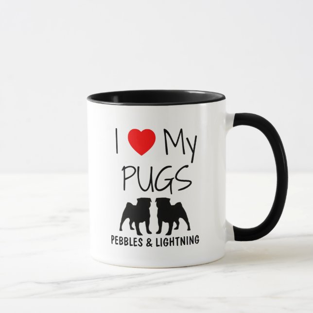 Taza Personalizado Amo Mis Dos Pugs (Derecha)