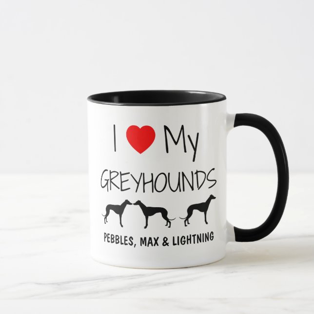Taza Personalizado Amo Mis Tres Greyhounds (Derecha)