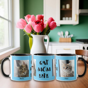 Taza Personalizado azul foto gato mamá vida Día de la m
