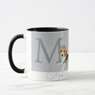Taza Personalizado Beagle Dog Lover Purpurina Plata Mon
