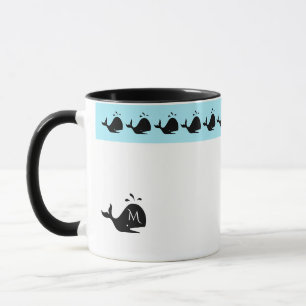 Taza Personalizado blanco y azul lindo ballena negra in