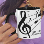 Taza Personalizado blanco y negro: profesor de música d<br><div class="desc">Añade un mensaje personalizado y un nombre a esta moderna y elegante taza en blanco y negro con notas musicales para crear un gran regalo para un profesor de música o de canto o un estudiante.</div>