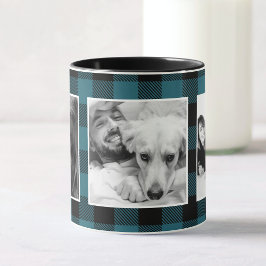 Taza Personalizado Blue Family Kid Photo Buffalo Plaid