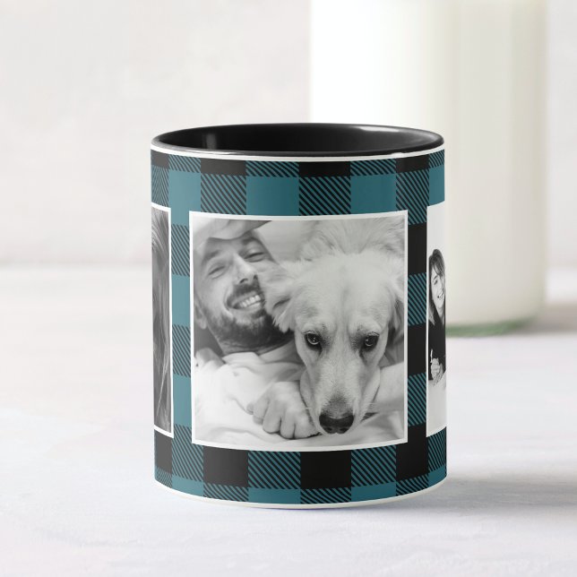 Taza Personalizado Blue Family Kid Photo Buffalo Plaid  (Subido por el creador)