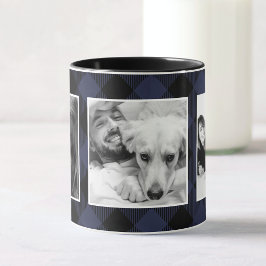 Taza Personalizado Blue Family Photo Buffalo Plaid Patt
