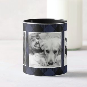 Taza Personalizado Blue Family Photo Buffalo Plaid Patt