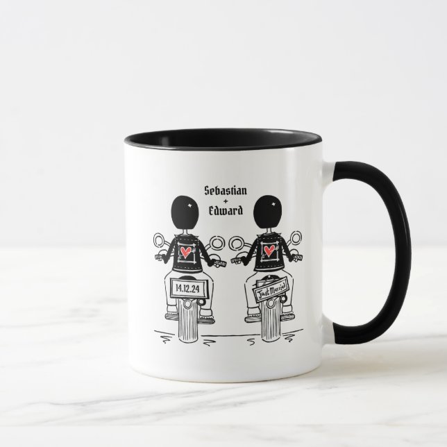 Taza Personalizado Boda de motocicleta de dos Grooms Bi (Derecha)