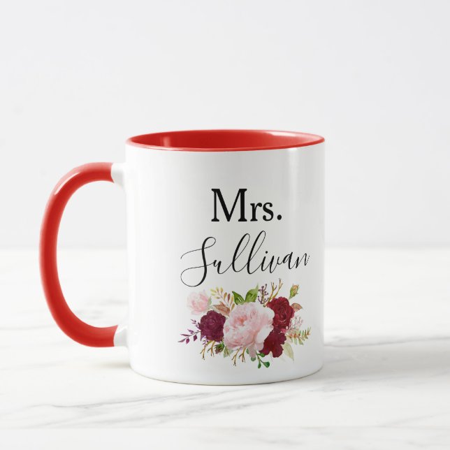 Taza Personalizado Boda Tropical Rojo y Romántico (Izquierda)
