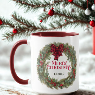 Taza Personalizado Búfalo Plaid Campesina Navidades