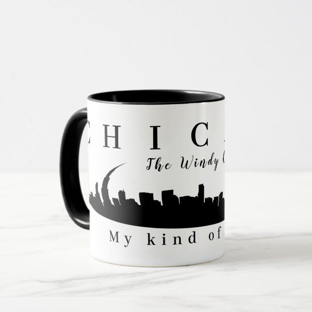 Taza Personalizado Chicago, Windy City, Skyline Silhoue (Anverso izquierdo)
