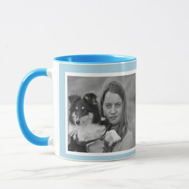 Taza Personalizado Collage de fotos en azul claro moder (Izquierda)