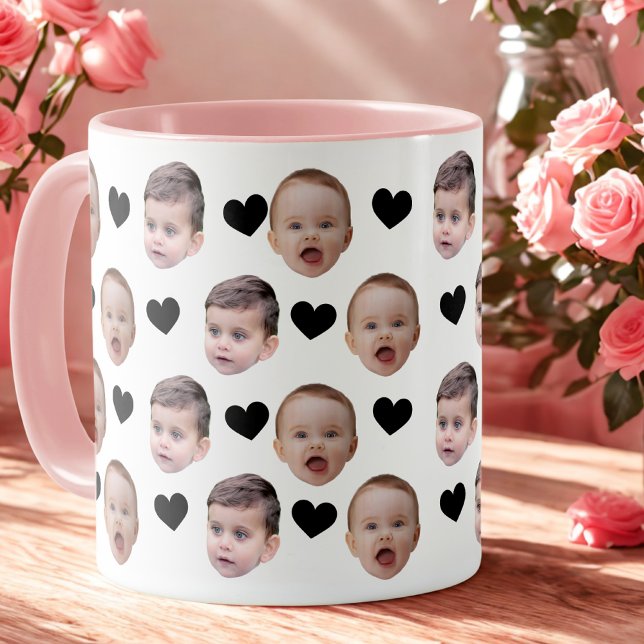 Taza Personalizado Cute Baby Face 2 Fotos Corazón Negro (Subido por el creador)