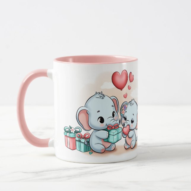 Taza Personalizado Cute Elephant Lover Día de San Valen (Izquierda)