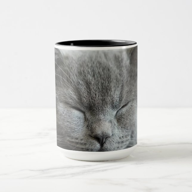 Taza Personalizado Cute Gray Kitty Face Photo (Centro)