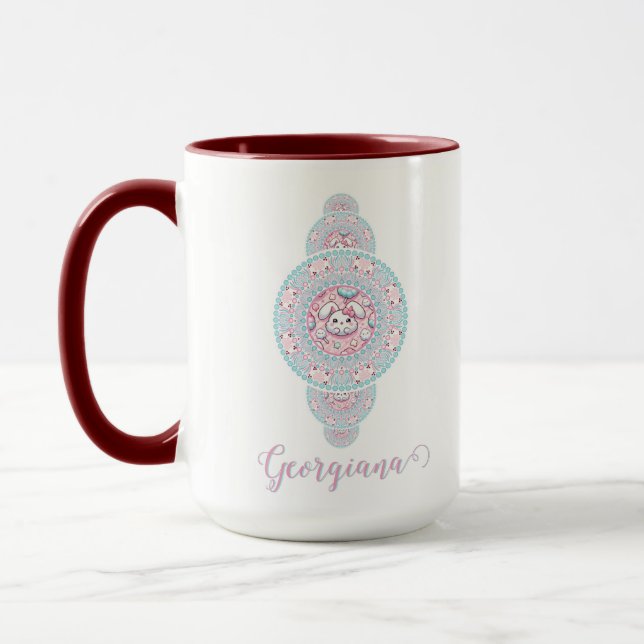 Taza Personalizado Cute Kawaii Bunny Ornamentala Mandal (Izquierda)