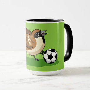 Taza Personalizado Cute Sparrow Jugando Fútbol