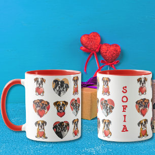 Taza Personalizado de acuarela de perro de Boxer románt