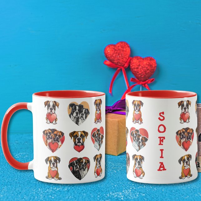 Taza Personalizado de acuarela de perro de Boxer románt (Romantic Boxer Dog Watercolor custom Mug)