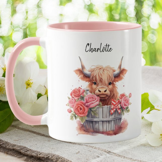 Taza Personalizado de acuarela floral rosa de vaca de m (Subido por el creador)