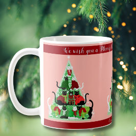Taza Personalizado de árbol de navidad de felino y verd