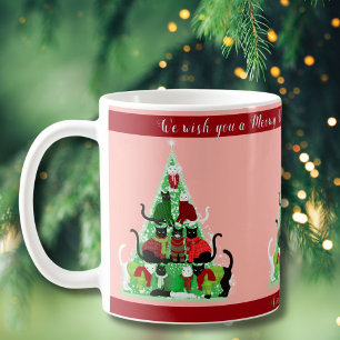 Taza Personalizado de árbol de navidad de felino y verd
