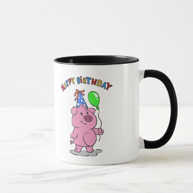 Taza Personalizado de Cerdo de Cumpleaños | elegir colo (Derecha)