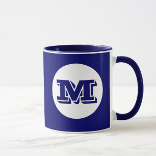 Taza Personalizado de Monograma Azul Real Impresa Café