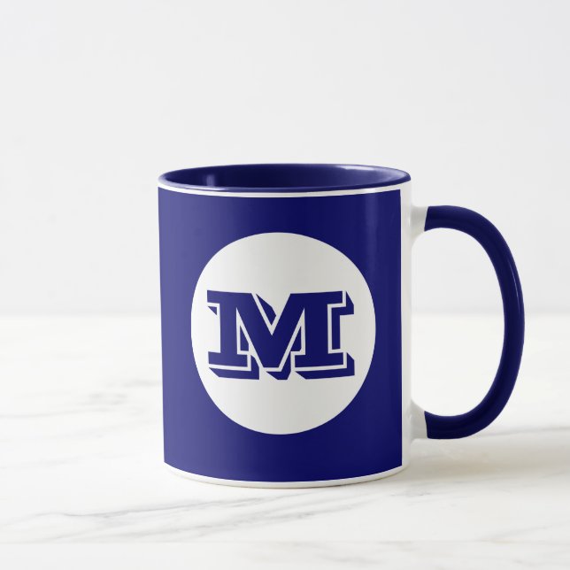 Taza Personalizado de Monograma Azul Real Impresa Café  (Derecha)