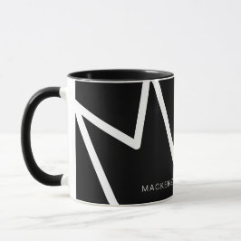 Taza Personalizado de monograma blanco negro abstracto 
