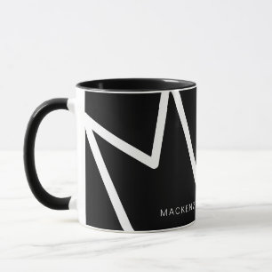 Taza Personalizado de monograma blanco negro abstracto