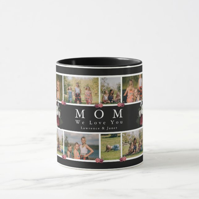 Taza Personalizado de Monograma Floral Collage de fotos (Centro)
