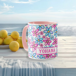 Taza Personalizado de patrones de margarita rosa y azul