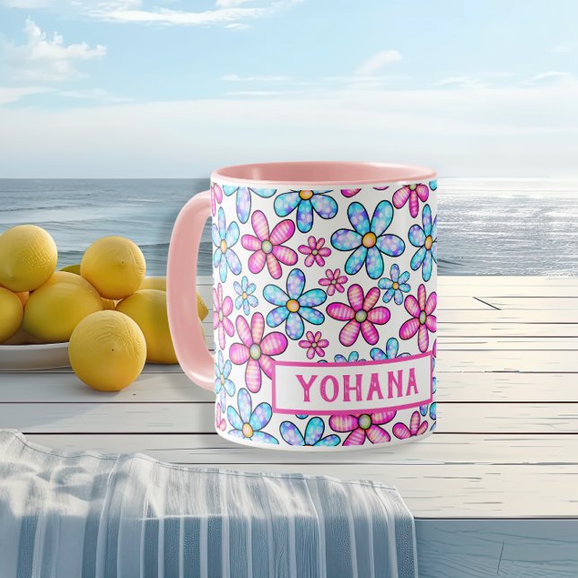 Taza Personalizado de patrones de margarita rosa y azul (Pink & Blue Daisy Patterns custom Summer Mug)