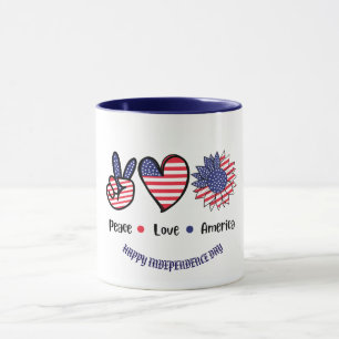 Taza personalizado de Símbolos Patrióticos "Peace Love 