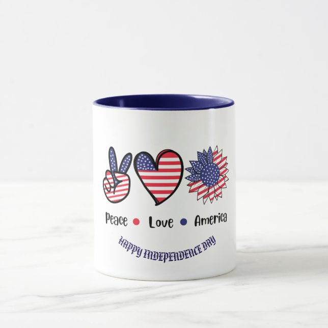 Taza personalizado de Símbolos Patrióticos "Peace Love  (Centro)