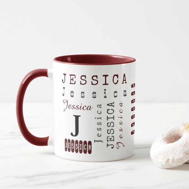 Taza Personalizado de tipografía Nombre repetitivo y mo (Con donut)