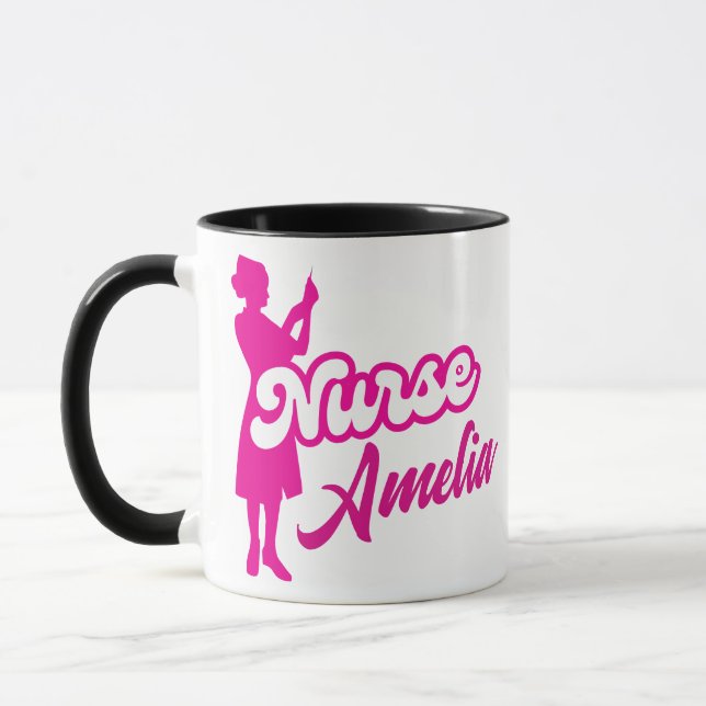 Taza Personalizado enfermera de muñeca rosa Girly (Izquierda)