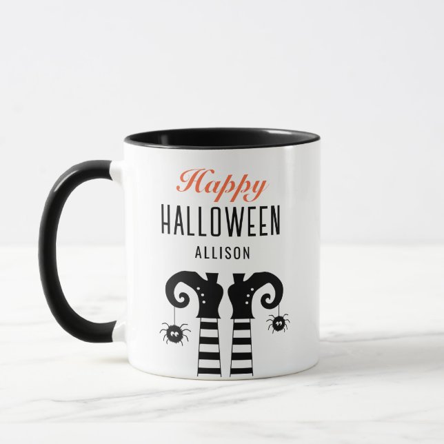 Taza Personalizado Feliz Halloween Pies de Bruja (Izquierda)