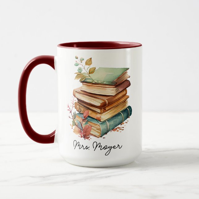 Taza Personalizado Floral Books ama el regalo para el p (Izquierda)