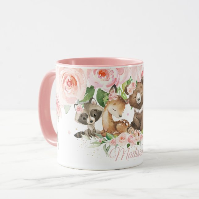 Taza Personalizado floral rosado de Rubor para animales (Anverso izquierdo)