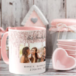 Taza Personalizado foto mejores amigos para siempre pur<br><div class="desc">Una elegante, chica y una taza de glam. Rosa de oro purpurina goteo, pinta goteo. Fondo de degradado rosa de color rosa de la moda. Personaliza y agrega tu propia foto, selfie de tus mejores amigos y tus nombres. El texto: Best Friends Forever está escrito con un guión moderno de...</div>