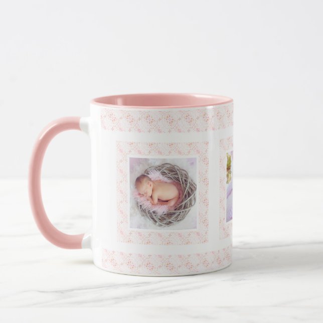 Taza Personalizado Foto Patrón Rosa Feliz Cumpleaños Ma (Izquierda)