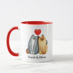 Taza Personalizado Gatos Pareja Nombres Rojos Personali