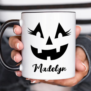Taza Personalizado Girly Jack O Lantern Calabaza Hallow