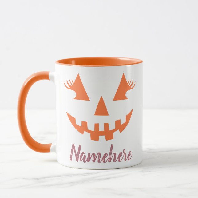 Taza Personalizado Girly Jack O Lantern Pumpkin Hallowe (Izquierda)