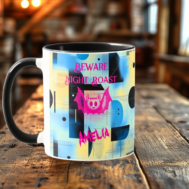 Taza Personalizado Halloween - Neon Pink Bat Night Roas (Subido por el creador)