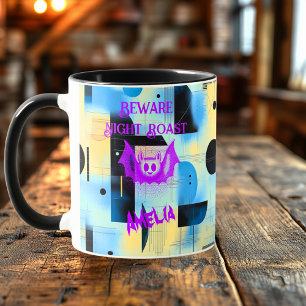 Taza Personalizado Halloween - Neon Purple Bat Night Ro
