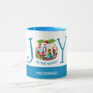 Taza Personalizado   JOY TO THE WORLD Flags   Navidad