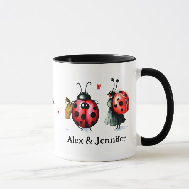 Taza Personalizado Lady Bug Pareja Nombres Personalizad (Derecha)