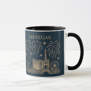 Taza Personalizado Las Vegas Skyline Gold Line Art Vint
